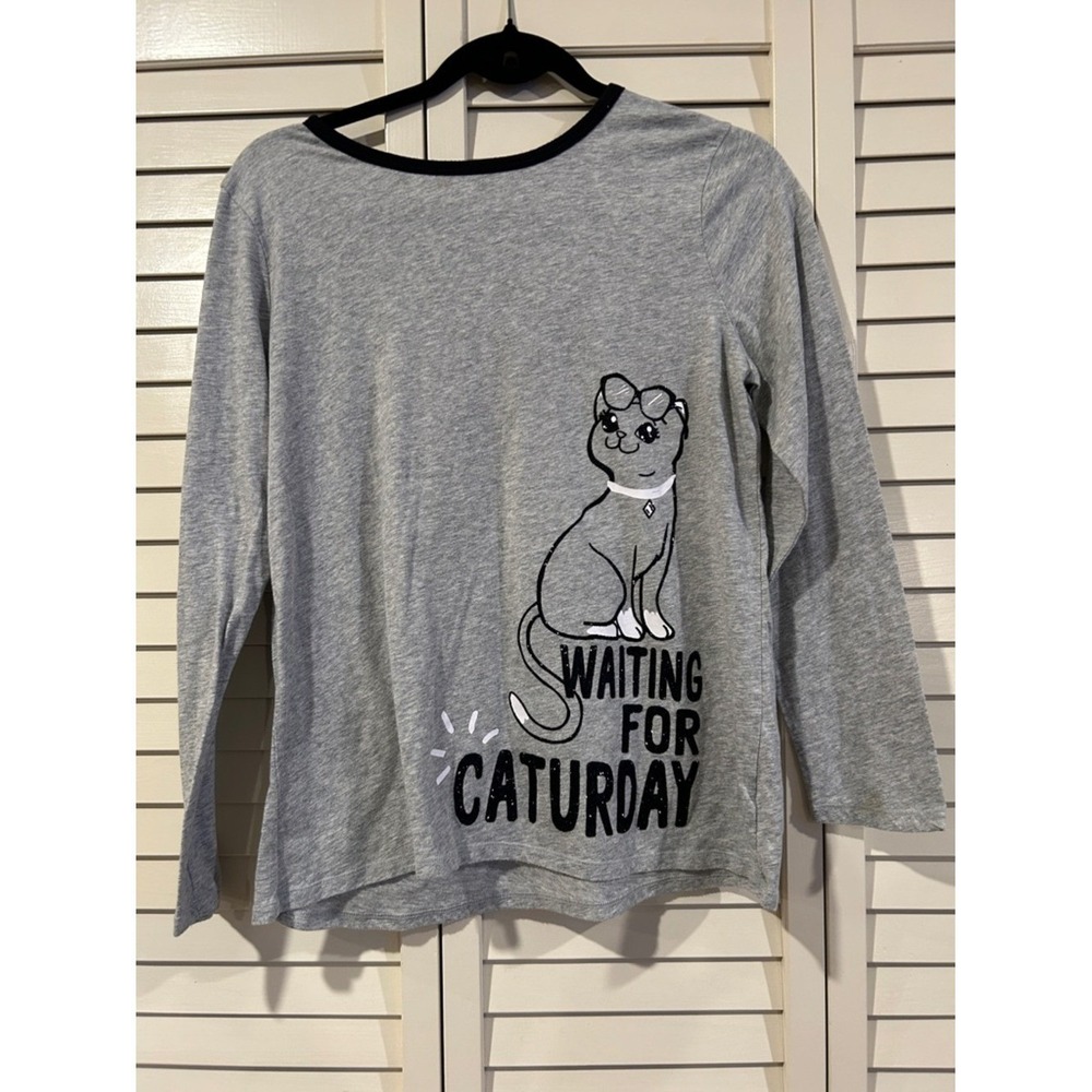 Justice Grey Long-Sleeve Tee with Cat Graphic Juniors XL (18-20)